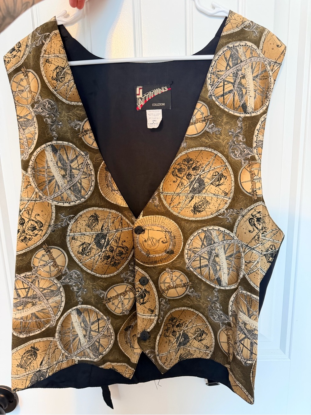 Vintage 80s/90s Compass Astrological Nautical Print Vest Made in USA Large